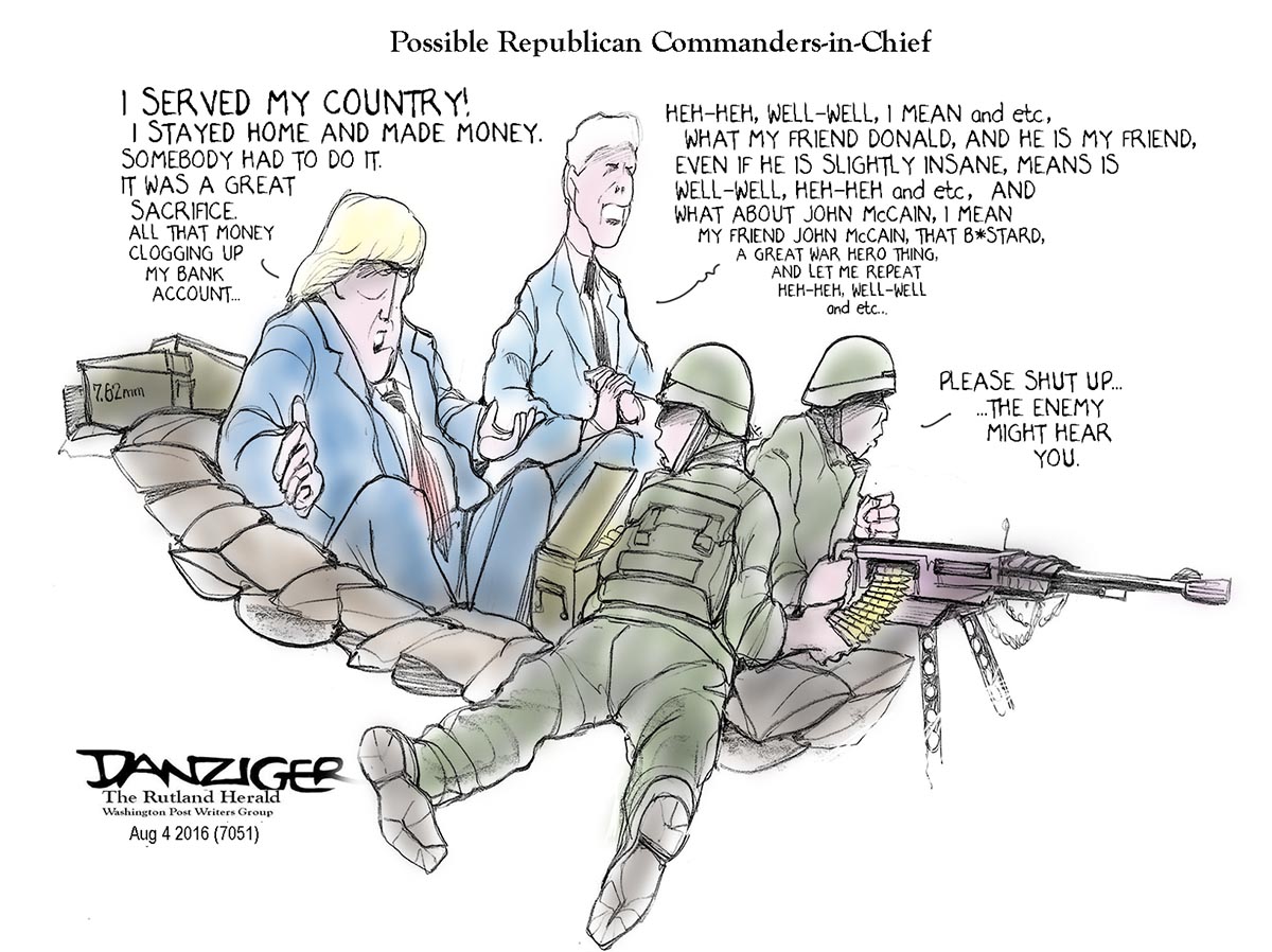 Trump, Pence, commanders in chief, political cartoon