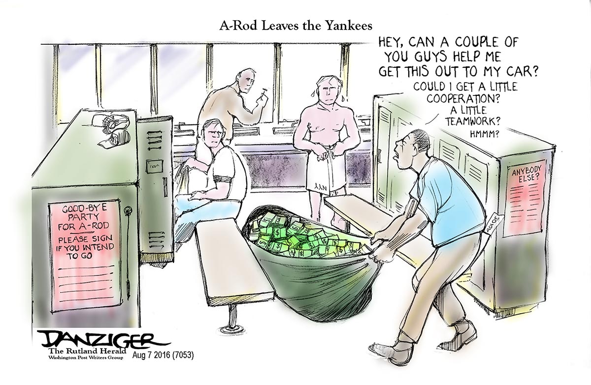 Alex Rodriguez, NY Yankees, money, political cartoon