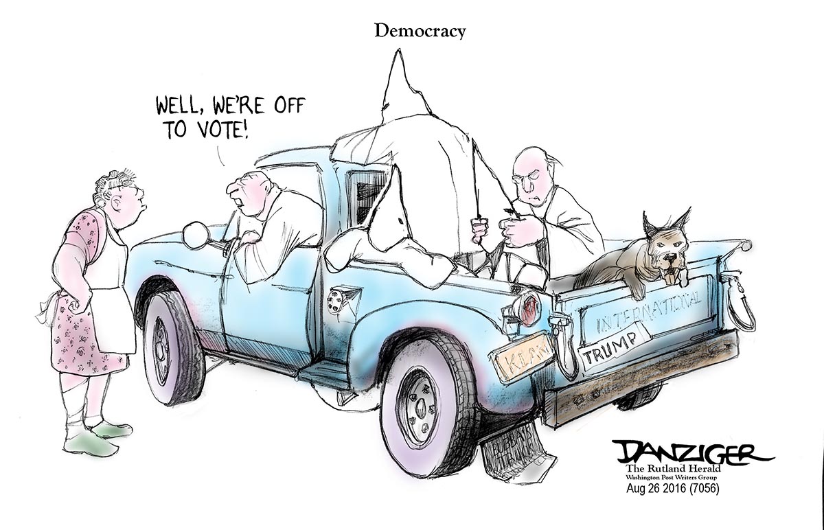Democracy, KKK, right wing, alt right, political cartoon