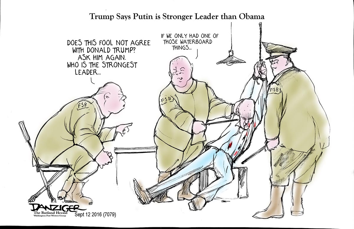 Trump, Putin, Strong Leader, political cartoon