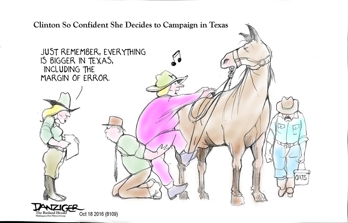 Clinton. Campaign in Texas, political cartoon