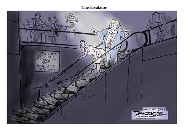 Trump, Escalator, Melania, political cartoon