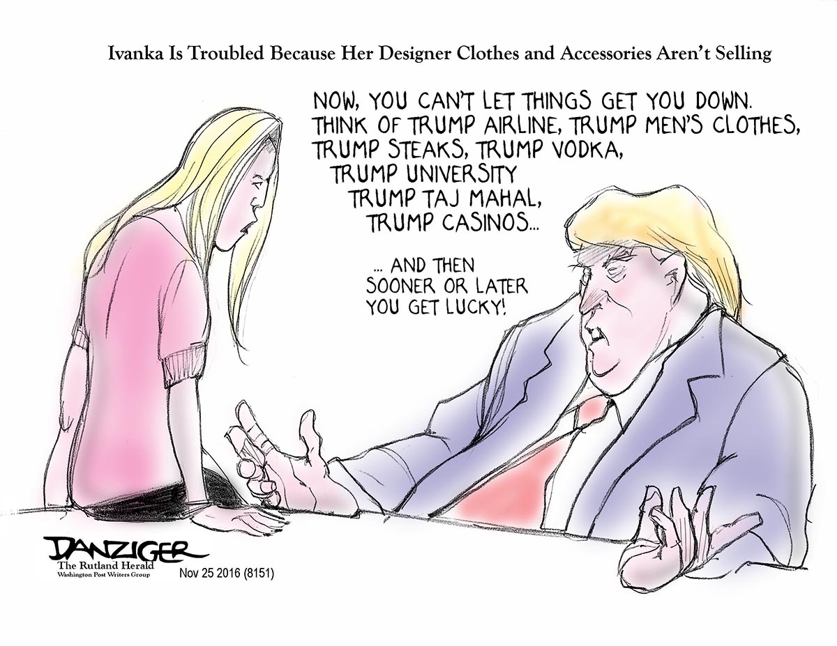 Ivanka Trump, Ivanka Clothes, Trump Failures, political cartoon
