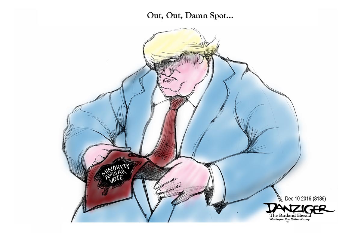 Trump, Damn Spot, Minority Popular Vote, political cartoon