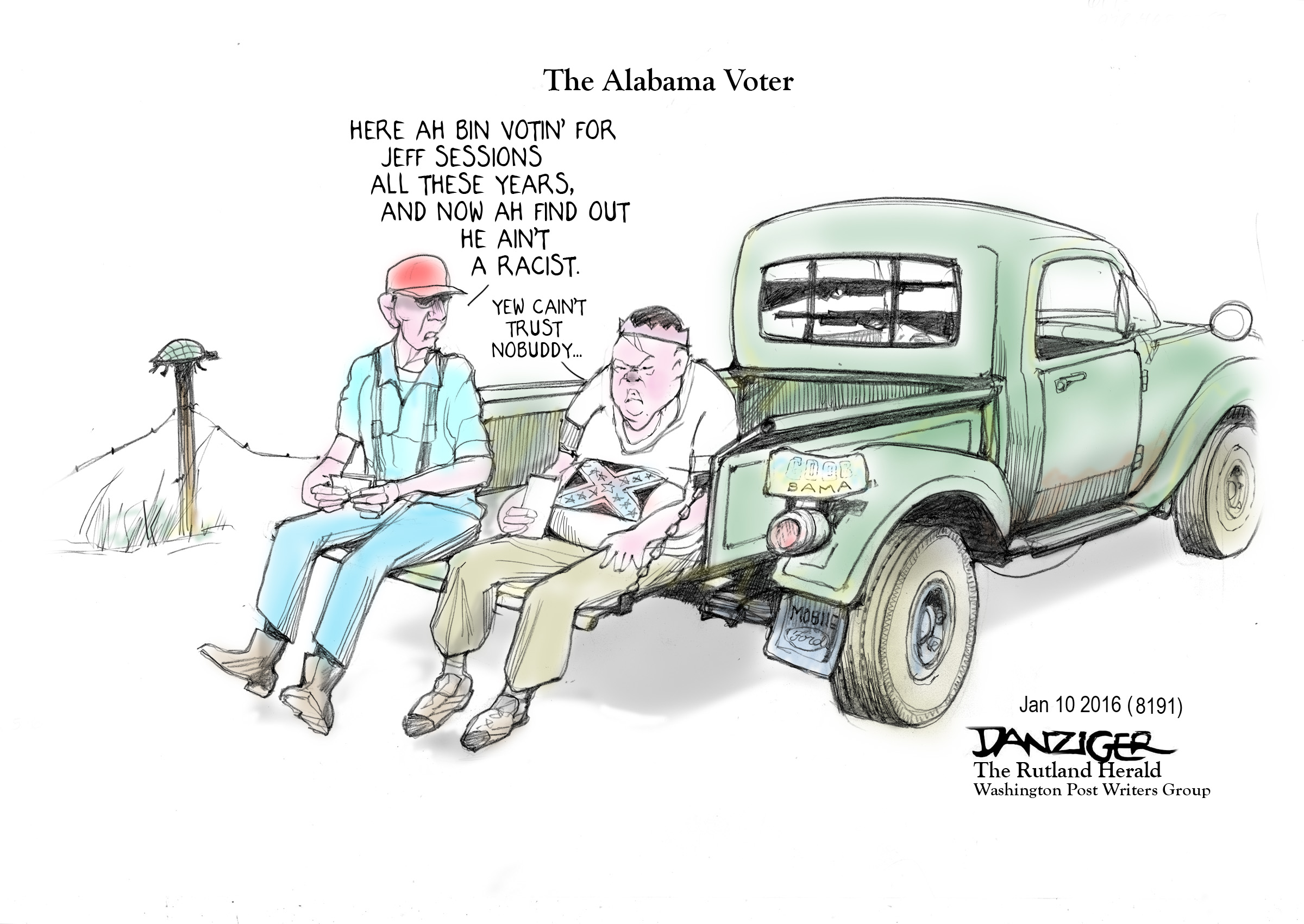 Alabama, Jeff Sessions, US Attorney General, racism, political cartoon