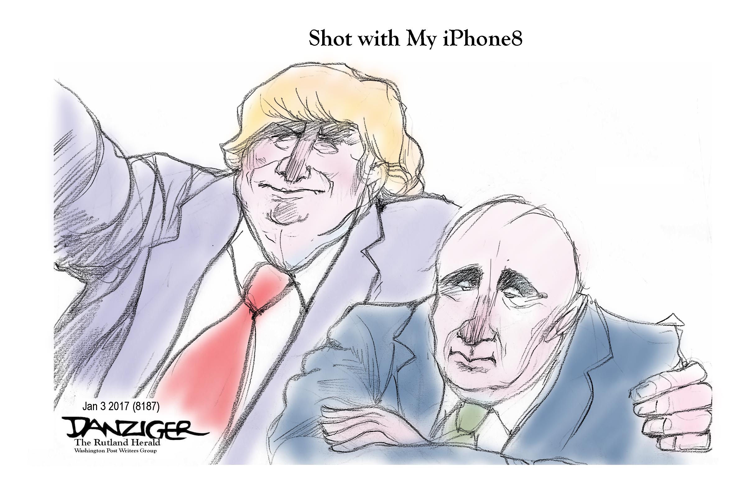 selfie, Trump, Putin, political cartoon