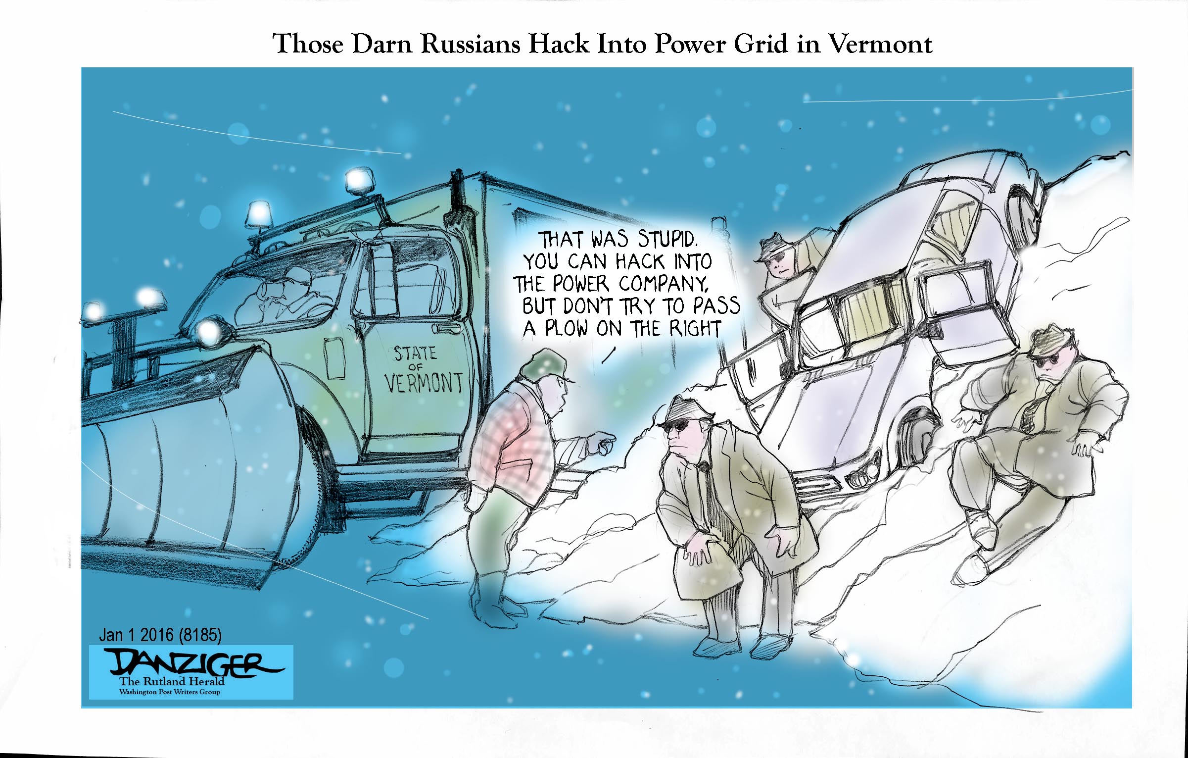 Russians, Hack, Power Grid, Vermont, political cartoon