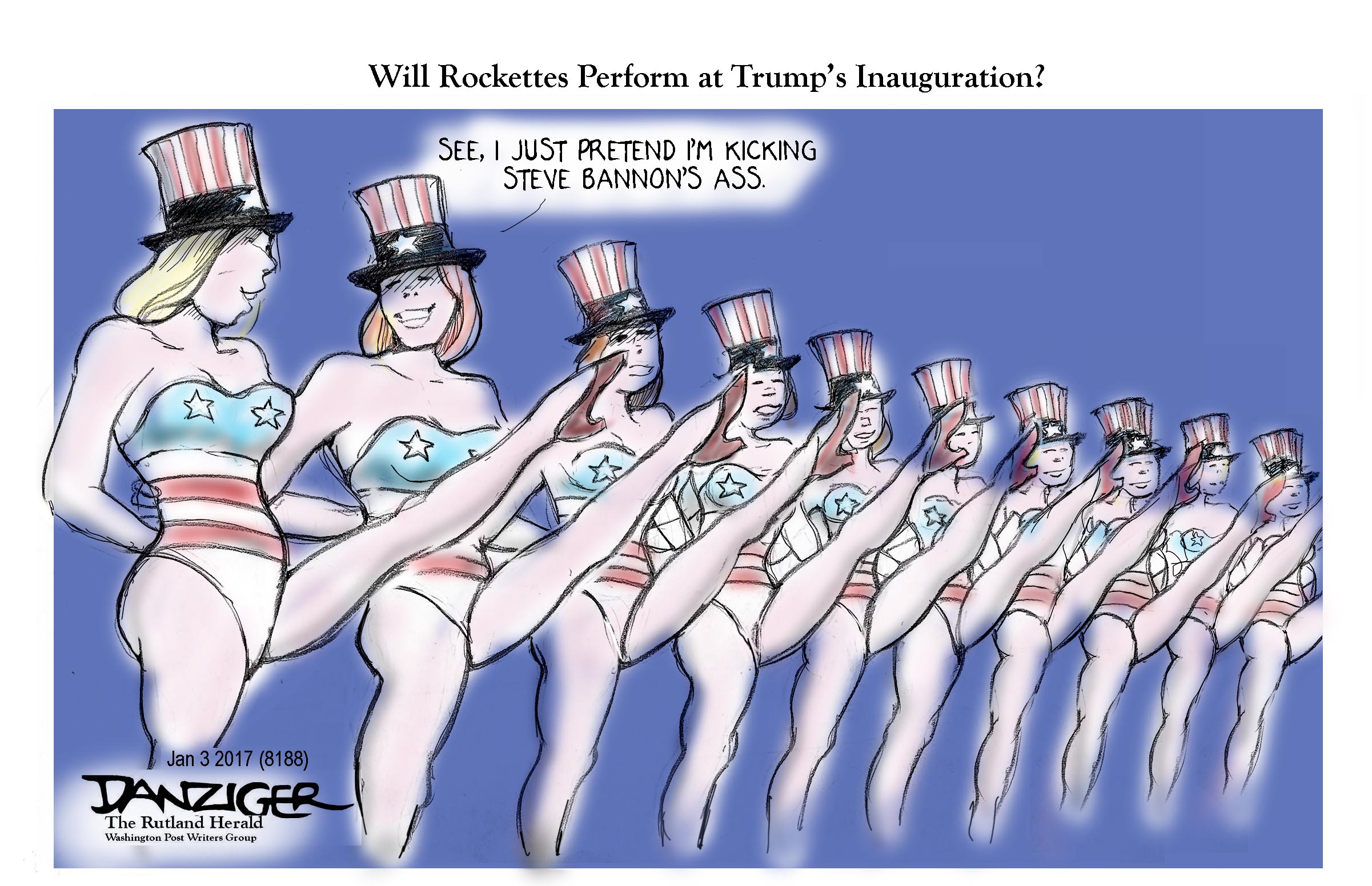 Trump Inauguration, Rockettes, Steve Bannon, political cartoon