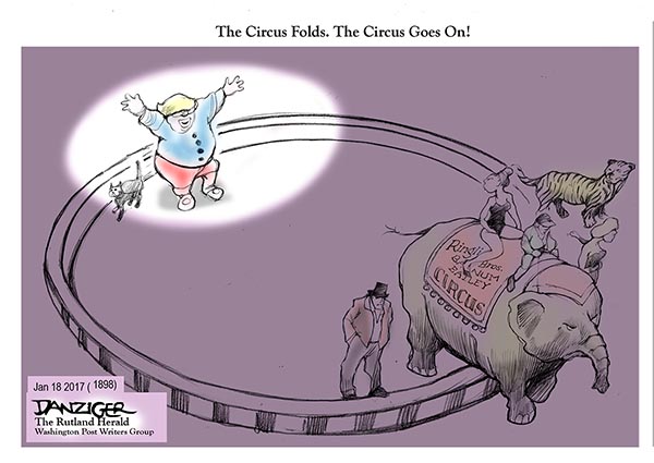 Circus, Ringling Brothers, Barnum, Trump, political cartoon