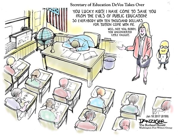 Secretary of Education, Betsy DeVos, public school, privatization, political cartoon